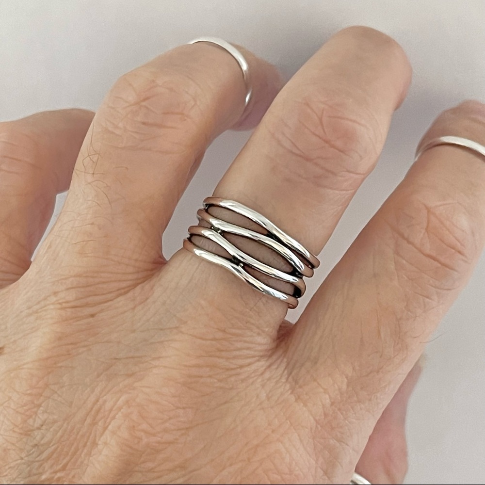 Sterling Silver Multiple Lines Ring, Wrap Ring, S… - image 8